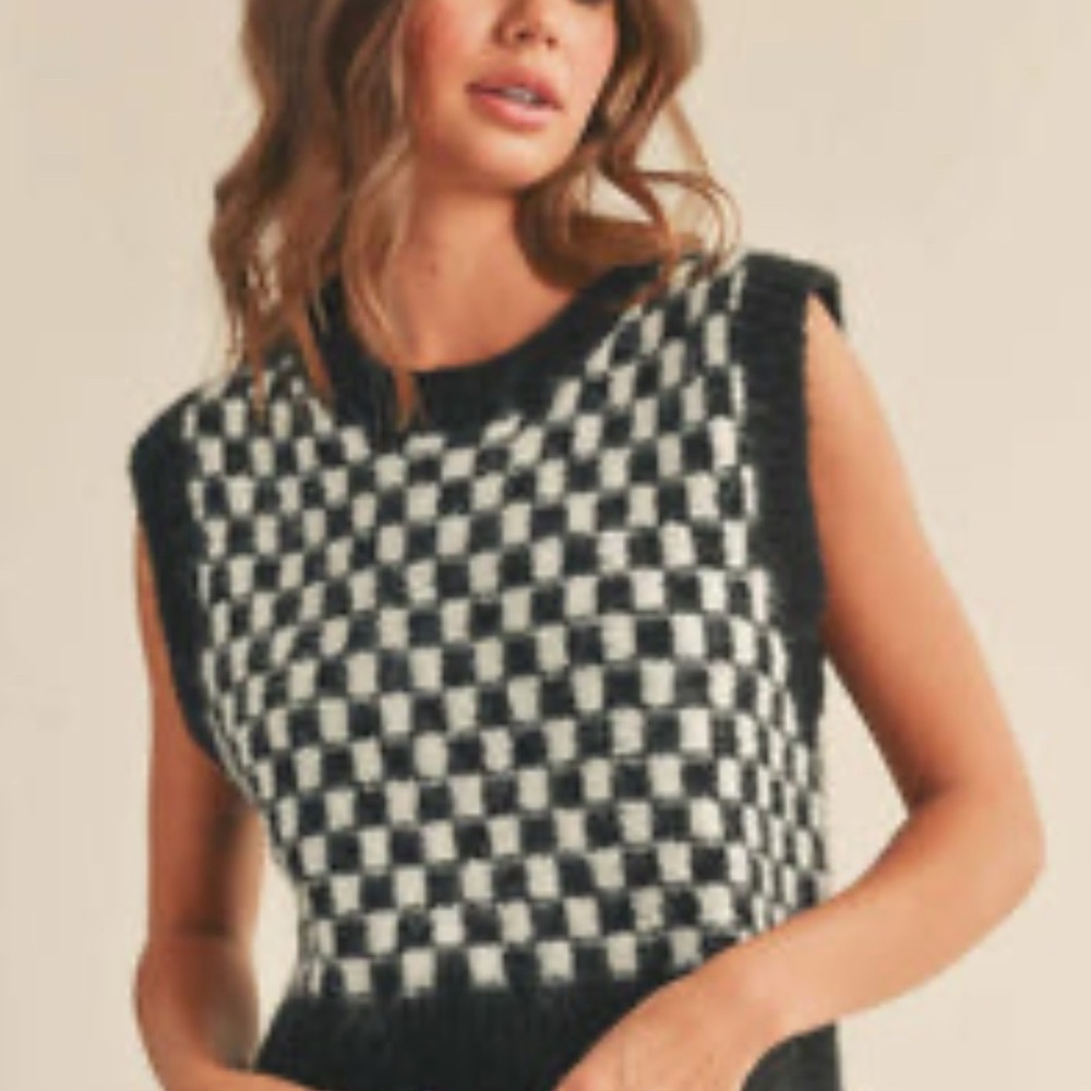 Checkered Black and White Sweater Vest